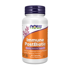 NOW Immune PostBiotic frente del envase mostrando 60 cápsulas y beneficios