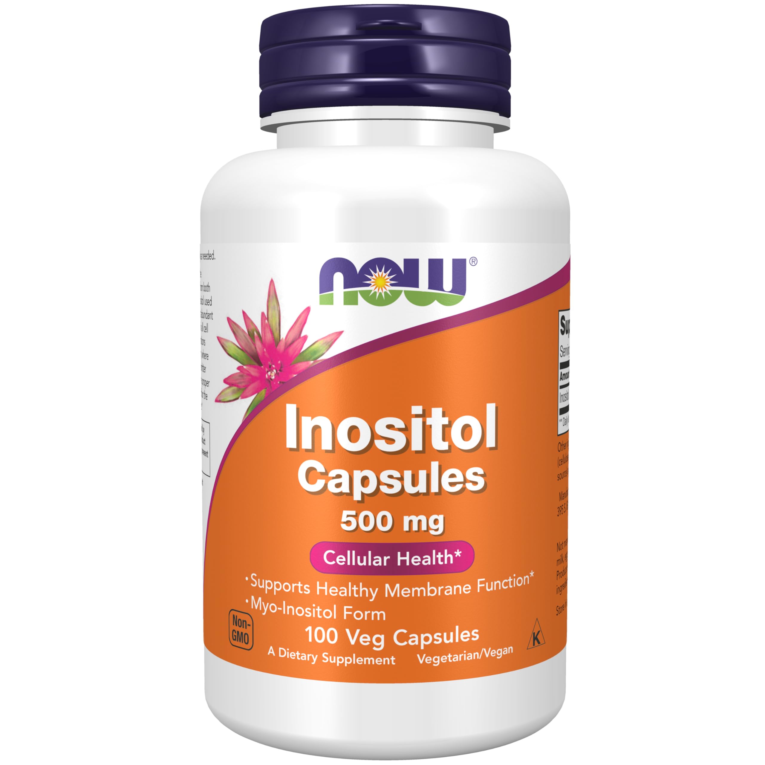 NOW Inositol frasco frontal mostrando etiqueta y beneficios