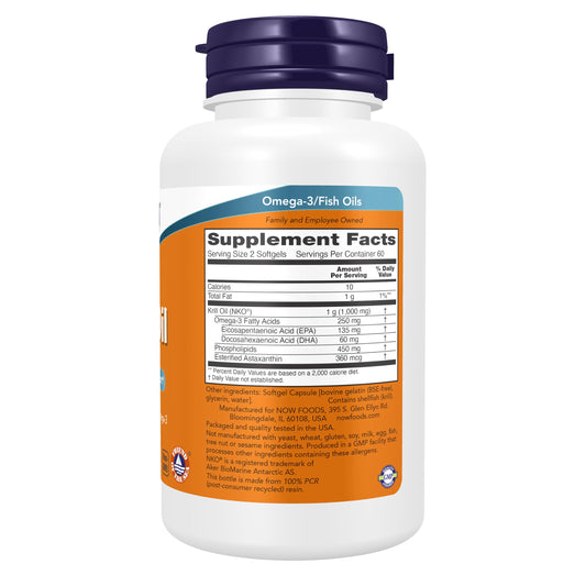 NOW Foods cápsula blanda de krill en primer plano, absorción mejorada