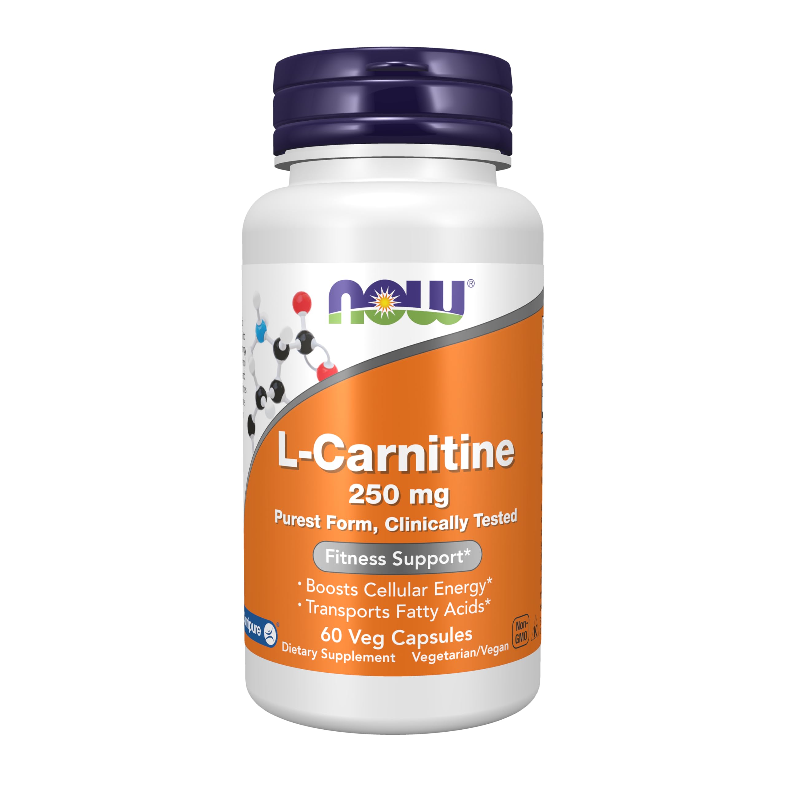 NOW L-Carnitina frasco frontal mostrando etiqueta y beneficios