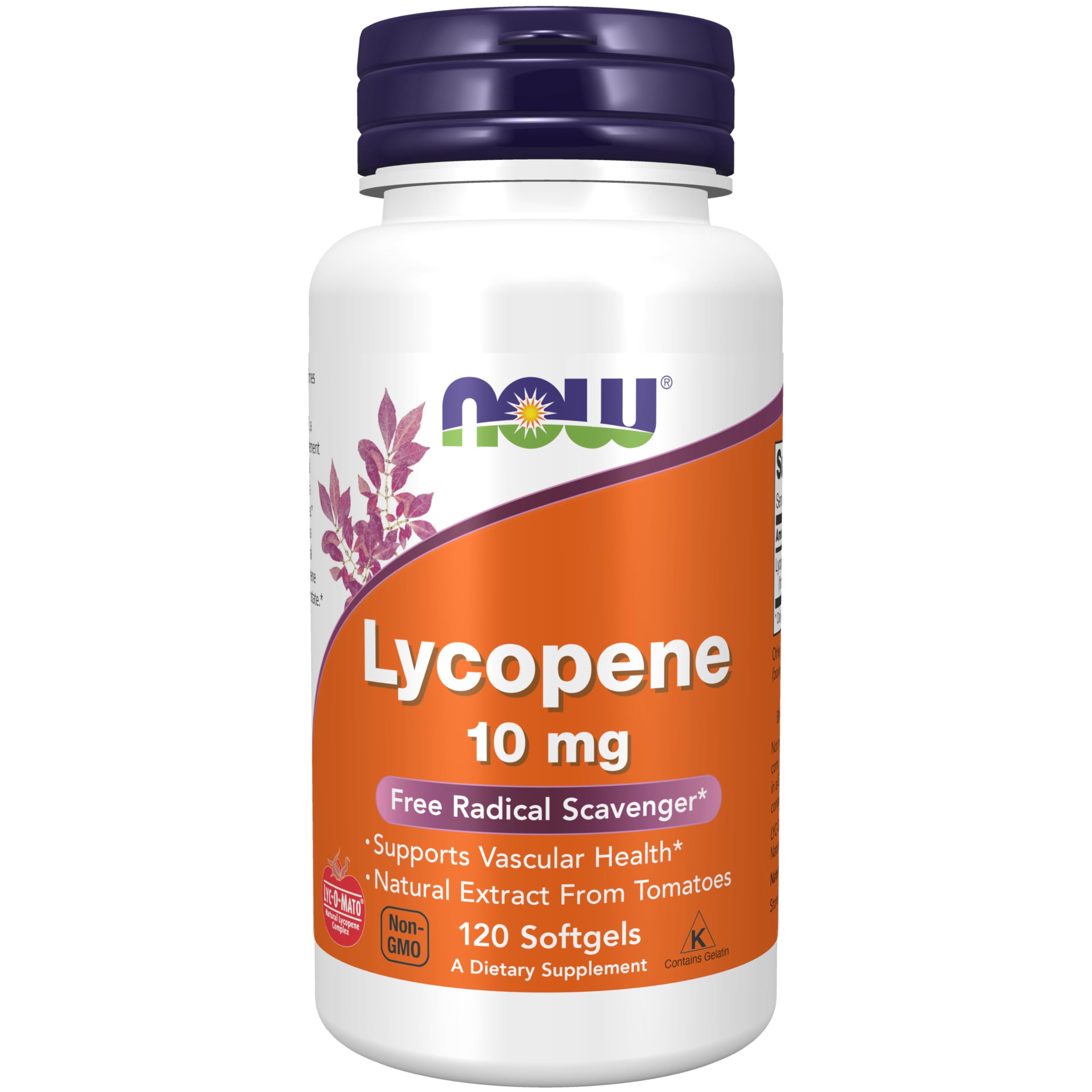 NOW Foods envase frontal que muestra licopeno 10 mg y 120 softgels, confianza y calidad