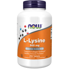 NOW L-Lysine vista frontal del envase mostrando el tamaño y marca
