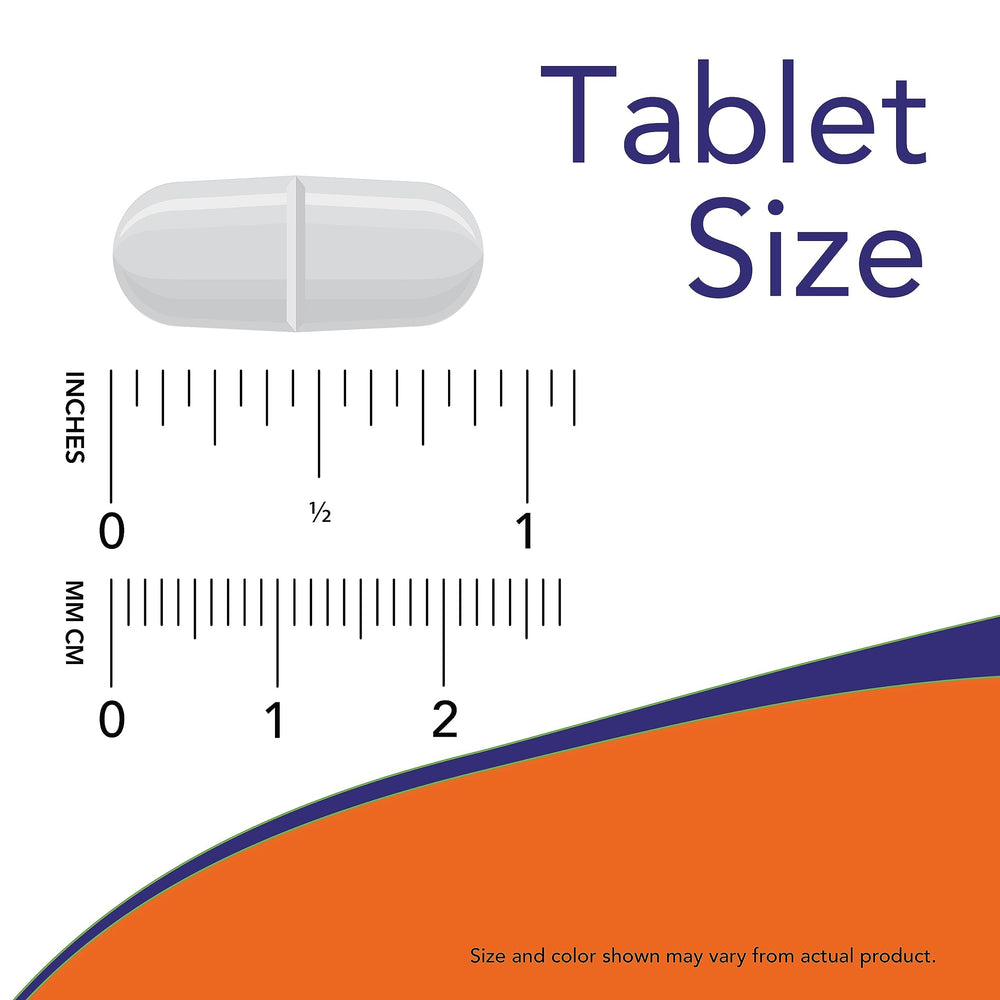Mano sosteniendo una tableta NOW Magnesium Citrate para comparar tamaño y facilitar dosificación