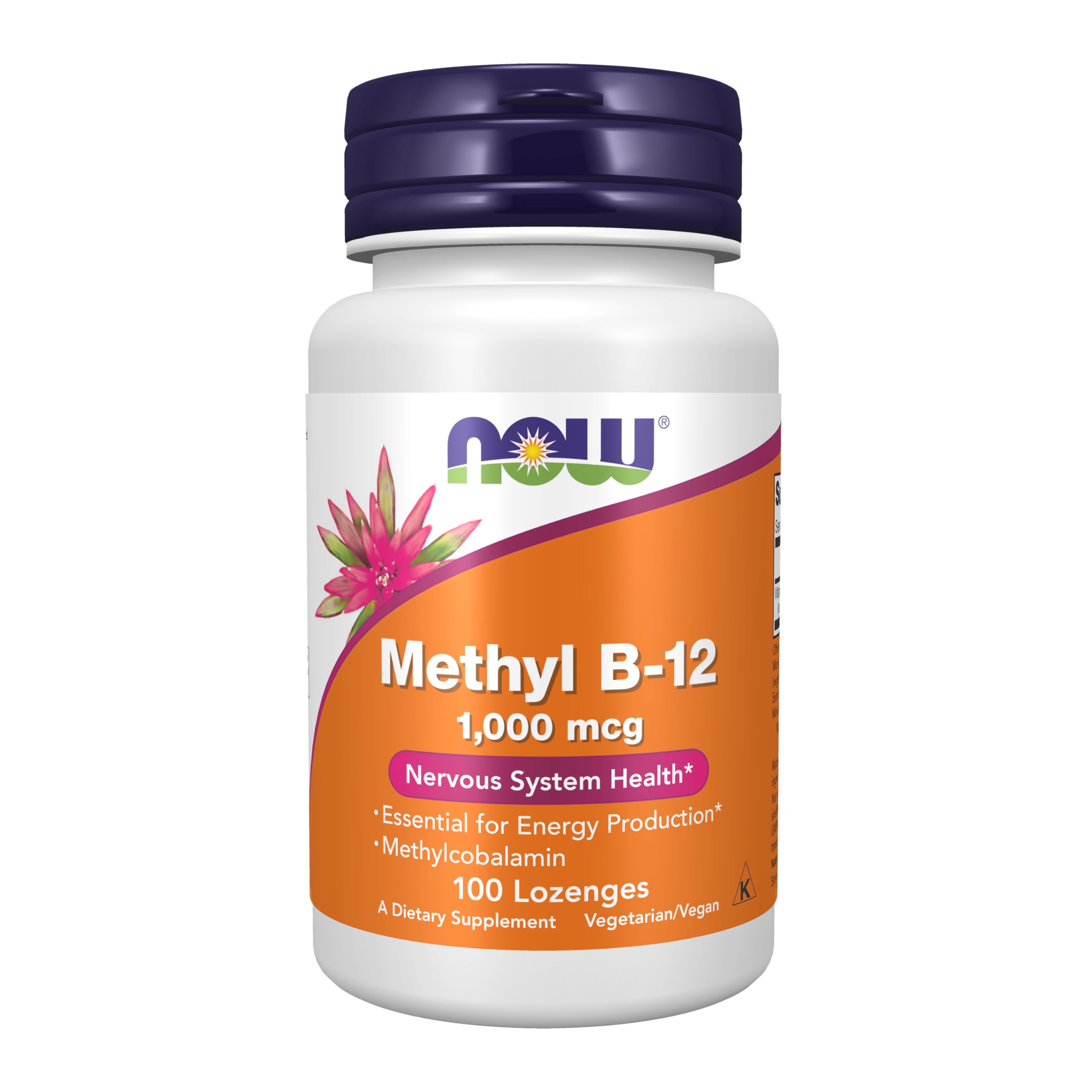 NOW Methyl B-12 frente del envase mostrando 100 pastillas y etiqueta clara