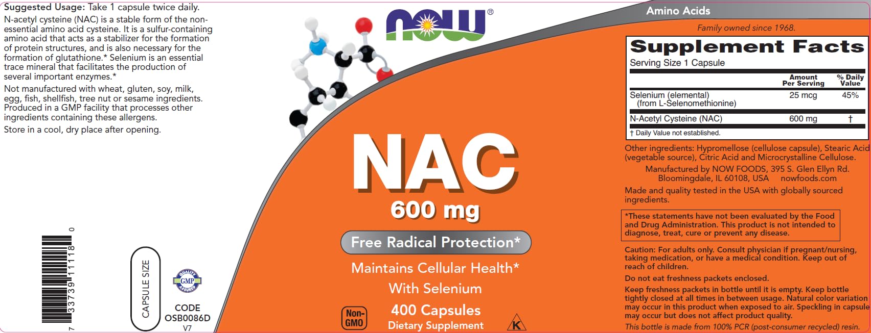 NOW Foods etiqueta con ingredientes y dosis para información transparente