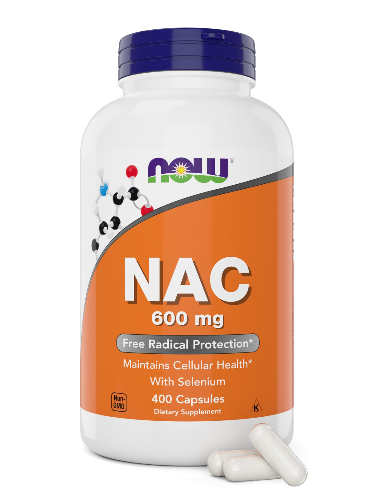 NOW Foods frasco frontal 400 cápsulas mostrando tamaño y etiqueta clara