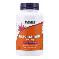 NOW Niacinamide frasco delantero mostrando etiqueta clara y beneficio práctico