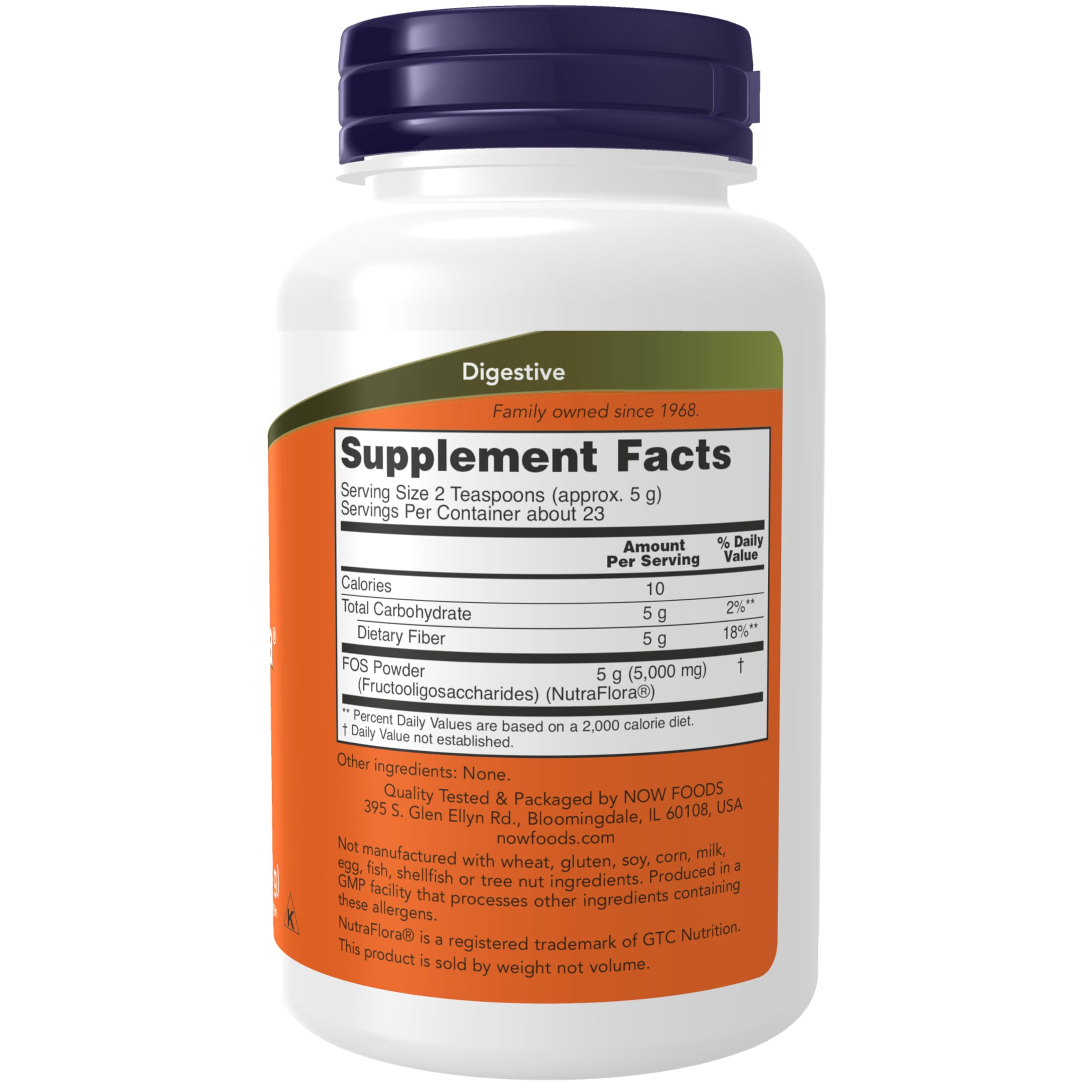Polvo NutraFlora FOS en primer plano con textura fina y aspecto natural