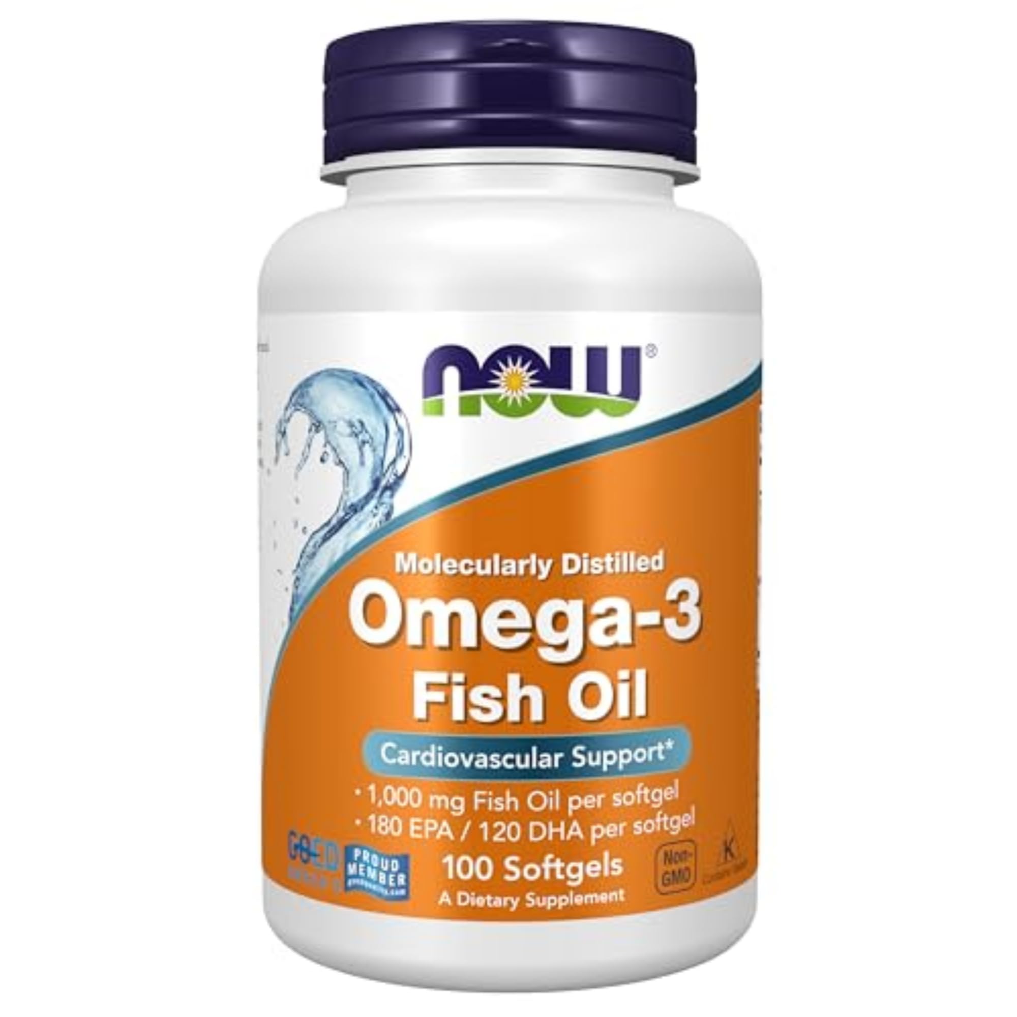 NOW Foods frasco frontal mostrando etiqueta y beneficios del omega‑3