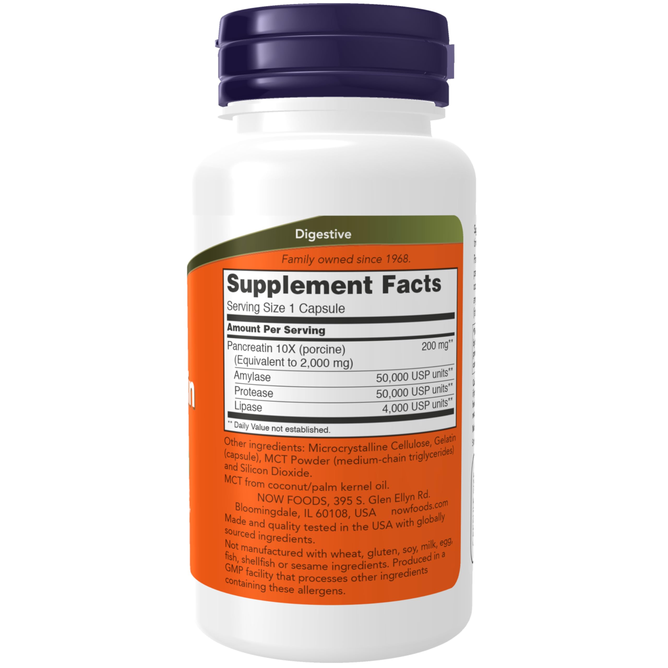 NOW Pancreatin cápsula abierta mostrando contenido y fácil ingestión