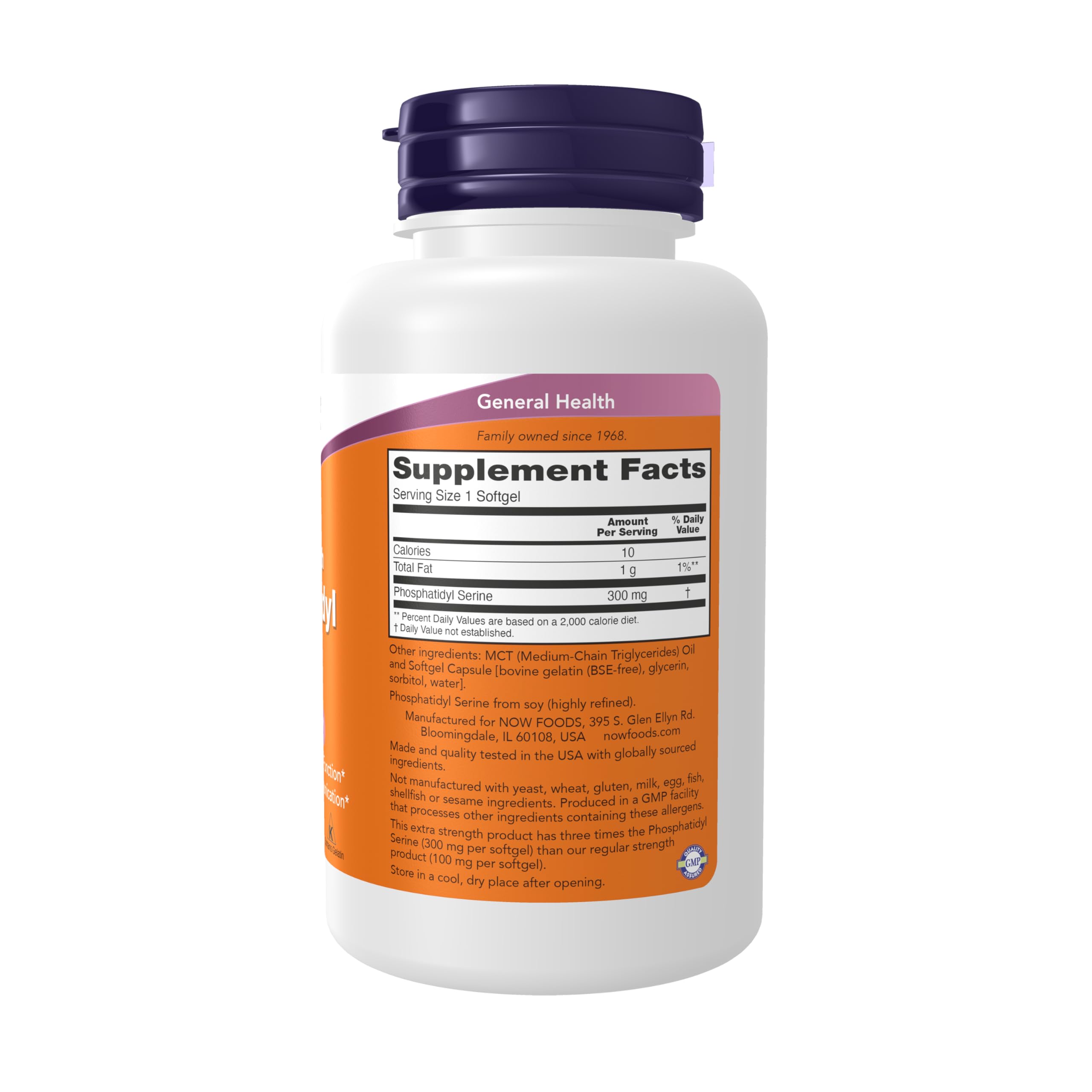 NOW Phosphatidyl Serine cápsula abierta para ver el contenido y uso