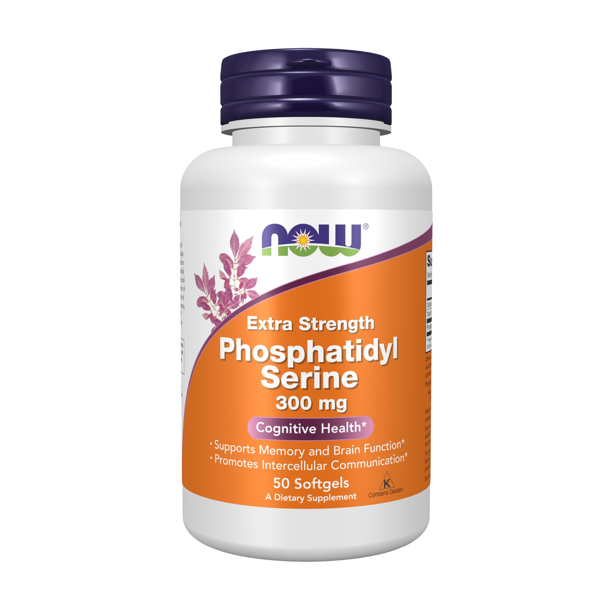 NOW Phosphatidyl Serine vista frontal del empaque mostrando la dosis