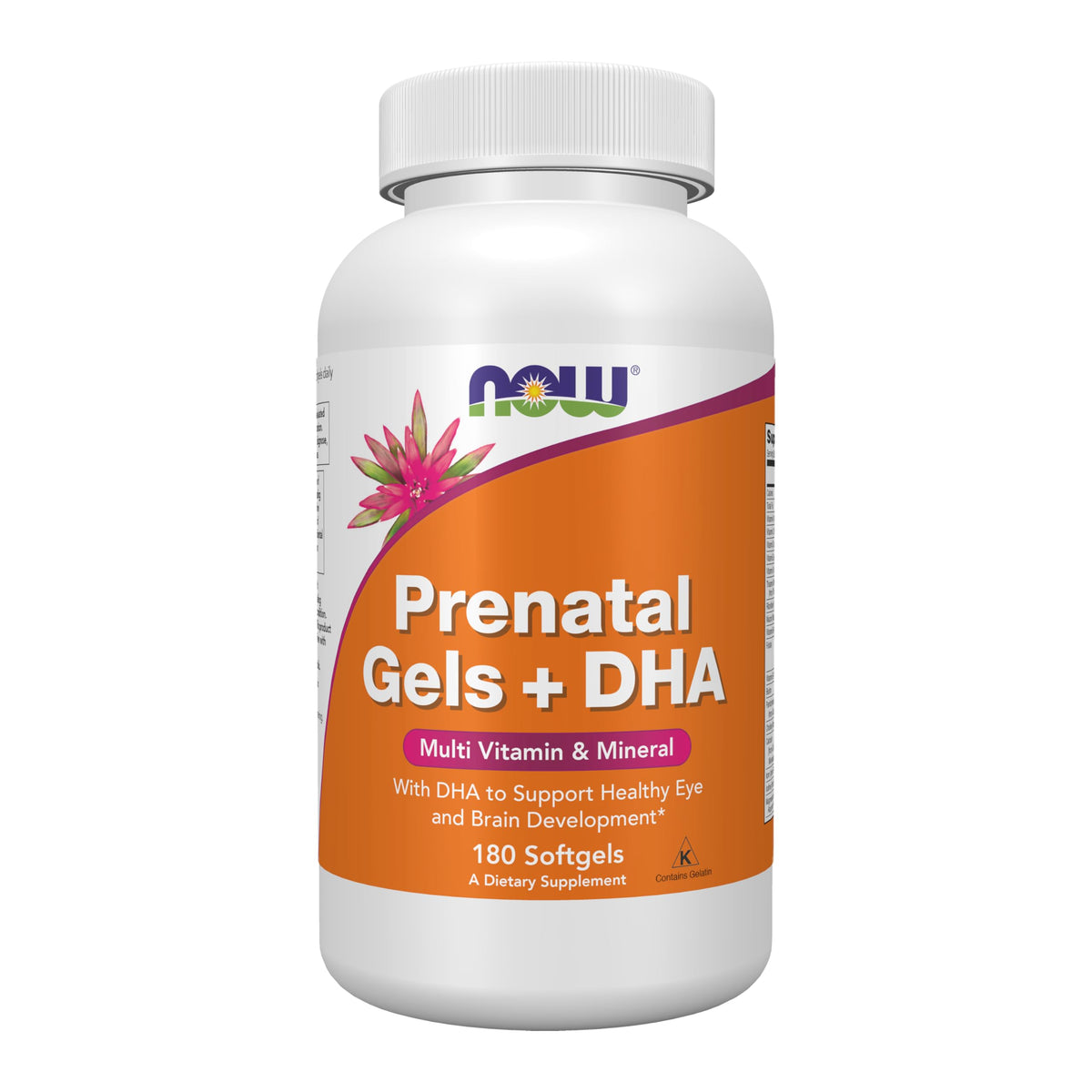 NOW Foods envase frontal de Prenatal Gels + DHA, fácil identificación de producto