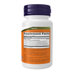 Primer plano de una cápsula de NOW Probiotic-10 resaltando textura y forma vegana
