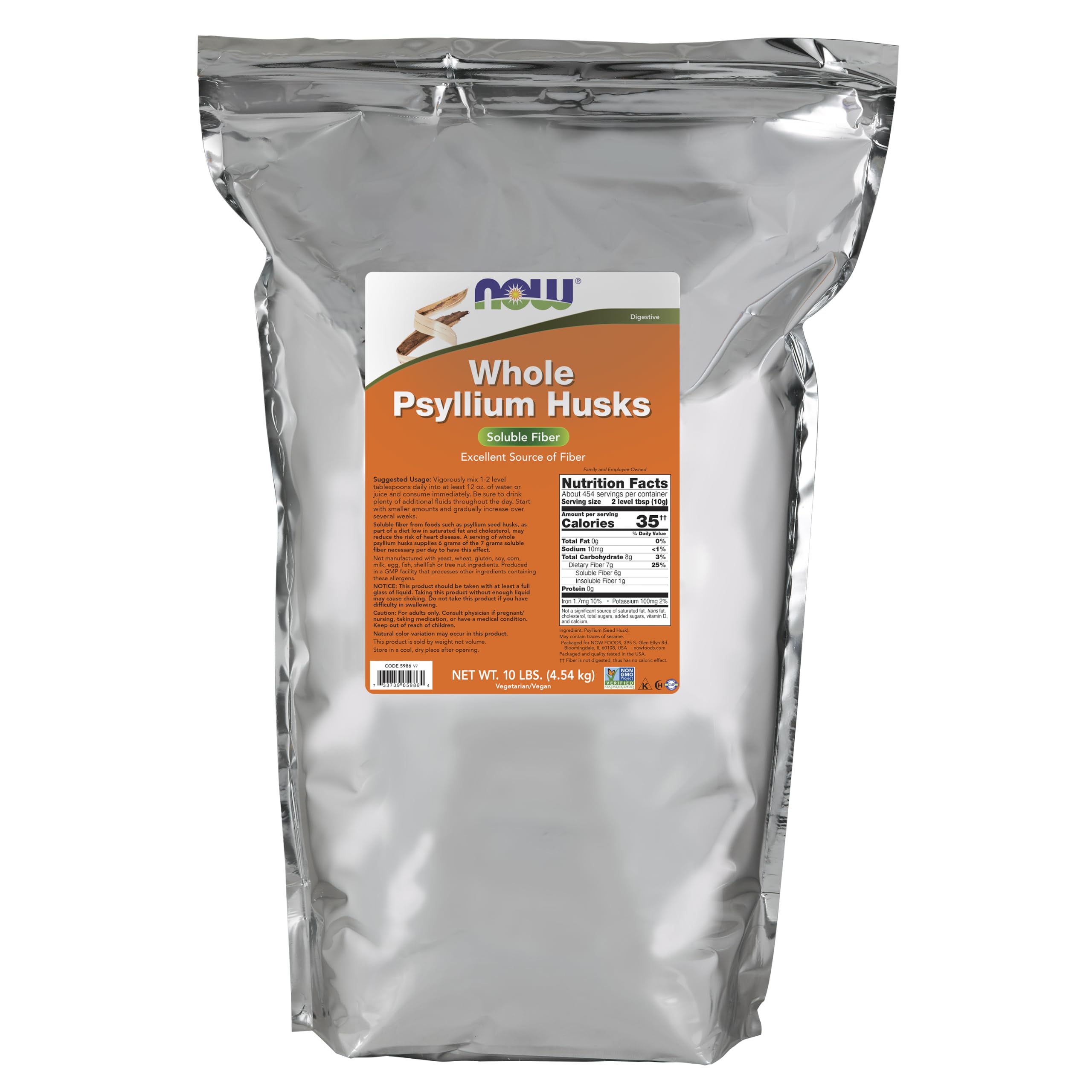 NOW Foods frente del empaque y 10 lb, claridad de producto y ahorro
