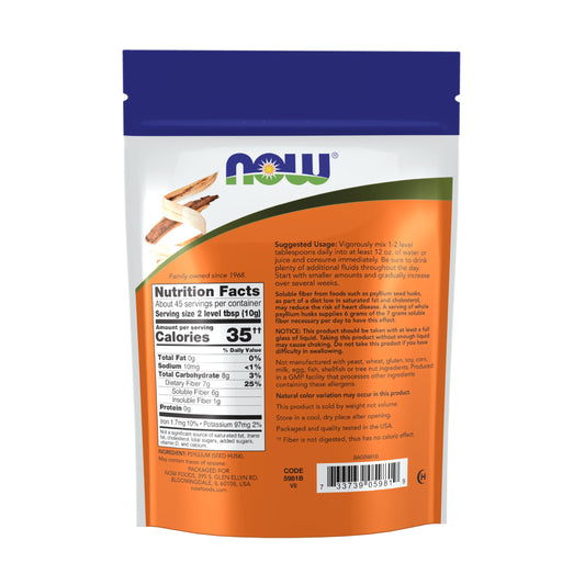 NOW Foods textura en detalle del polvo de psyllium que muestra su capacidad gelatinosa al hidratarse