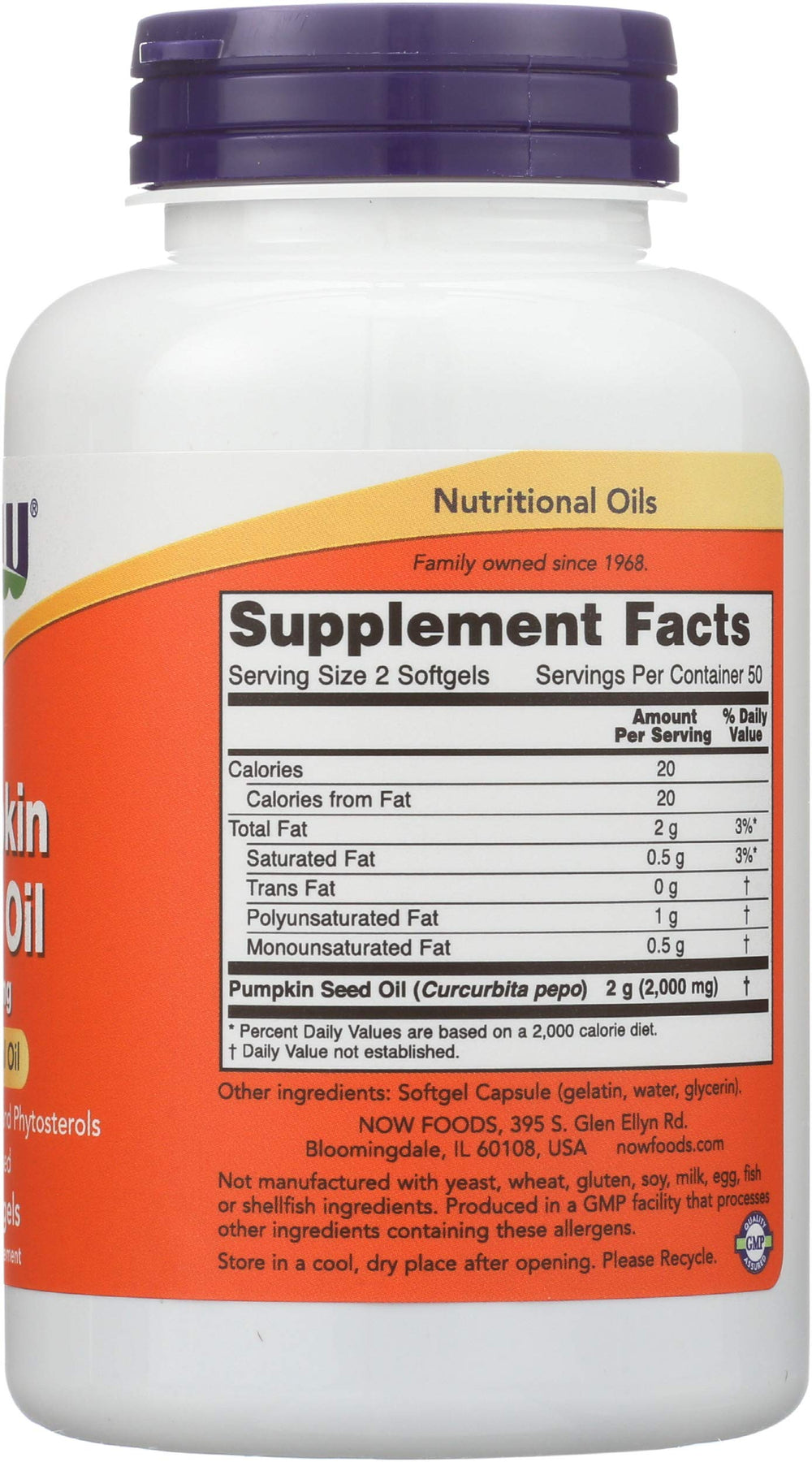 NOW Foods etiqueta nutricional enfocada en ingredientes y pureza