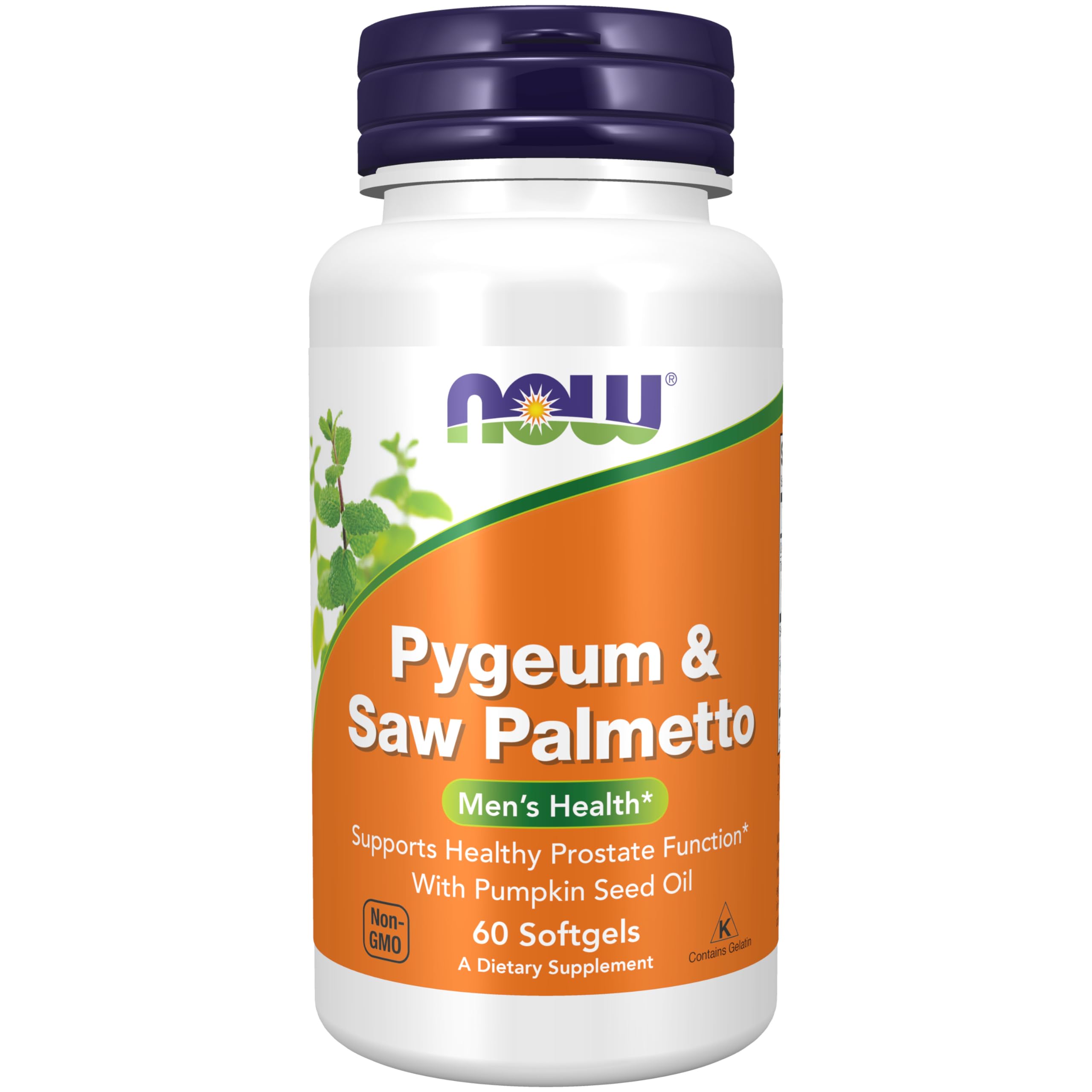 NOW Foods frasco frontal mostrando Pygeum & Saw Palmetto y ventaja de calidad