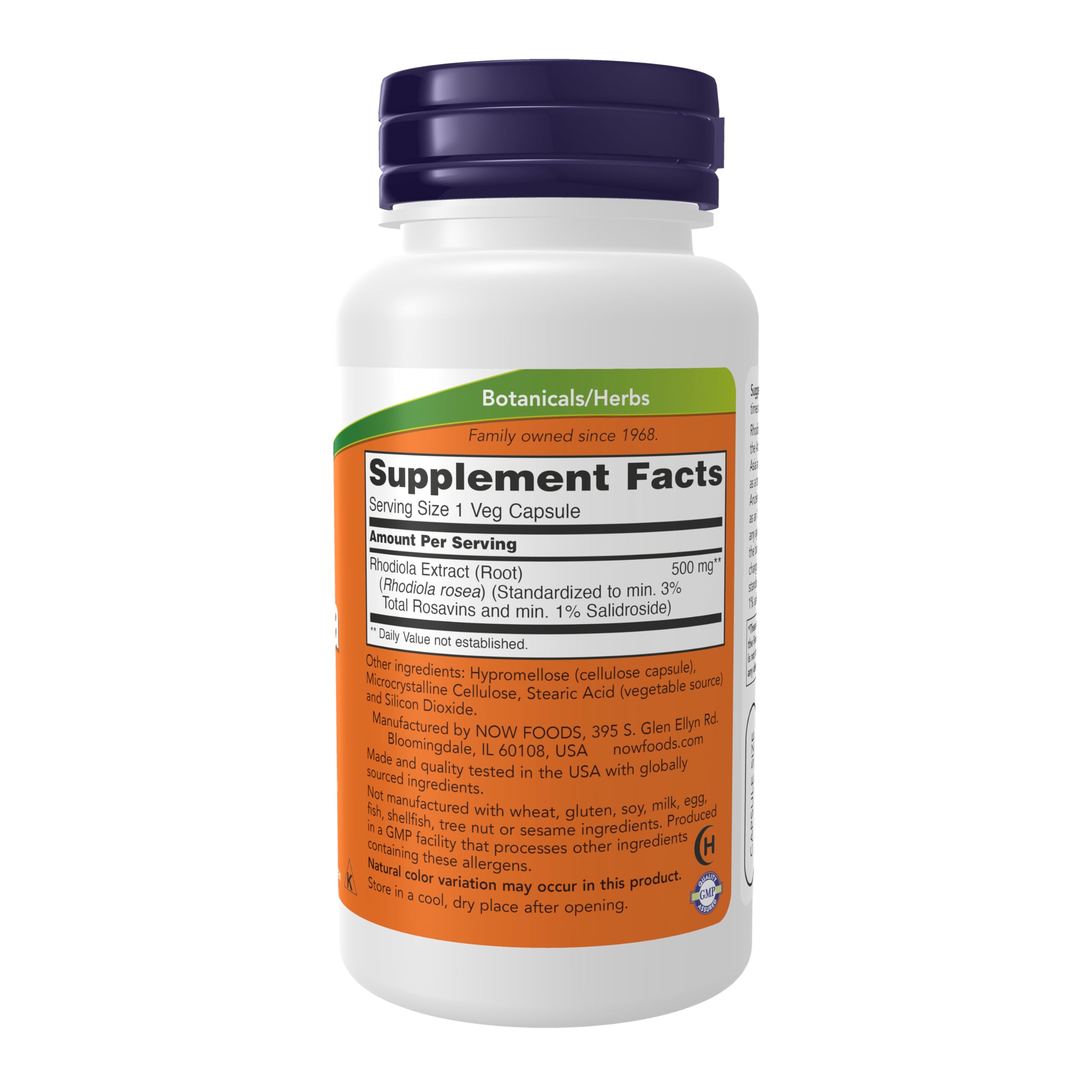 NOW Foods etiqueta detallada con estandarización y certificación GMP
