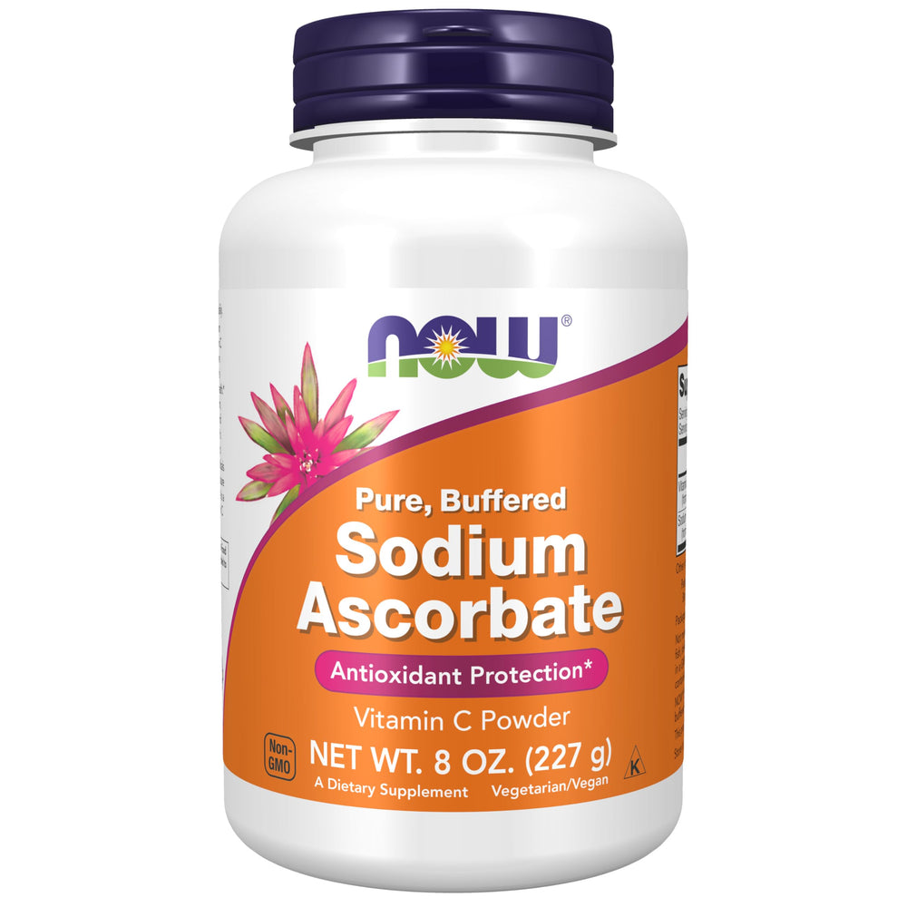 NOW Sodium Ascorbate envase frontal mostrando etiqueta y tamaño accesible