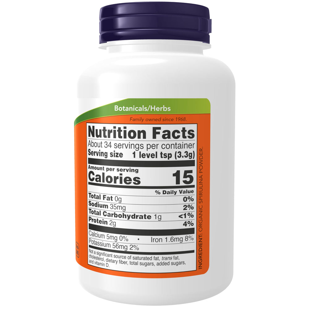 NOW Foods textura en polvo de spirulina, fácil de mezclar en batidos