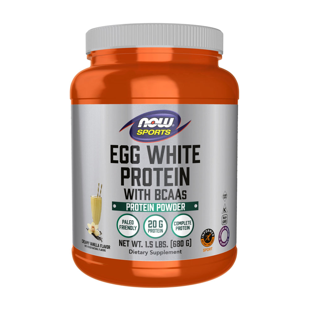 NOW Sports envase frontal vainilla cremosa mostrando 20 g proteína
