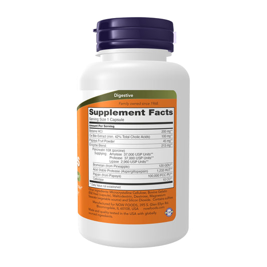 NOW Super Enzymes cápsula abierta mostrando contenido para comprensión del producto