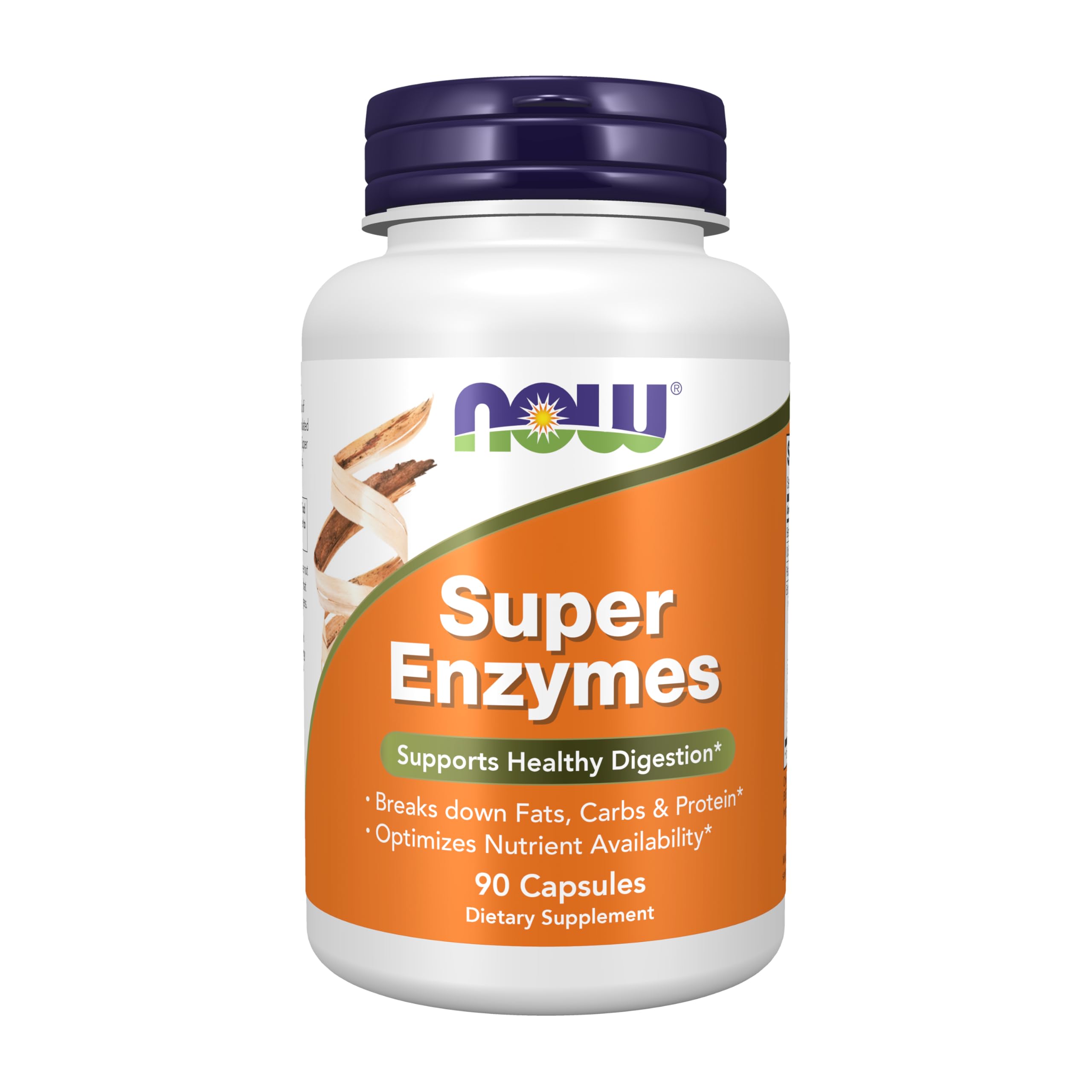 NOW Super Enzymes frente del empaque mostrando cantidad y beneficios