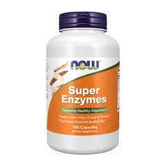NOW Foods envase frontal que muestra la fórmula enzimática y dosis