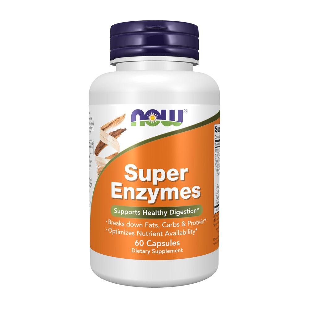 NOW Super Enzymes vista frontal del envase que facilita identificación y confianza