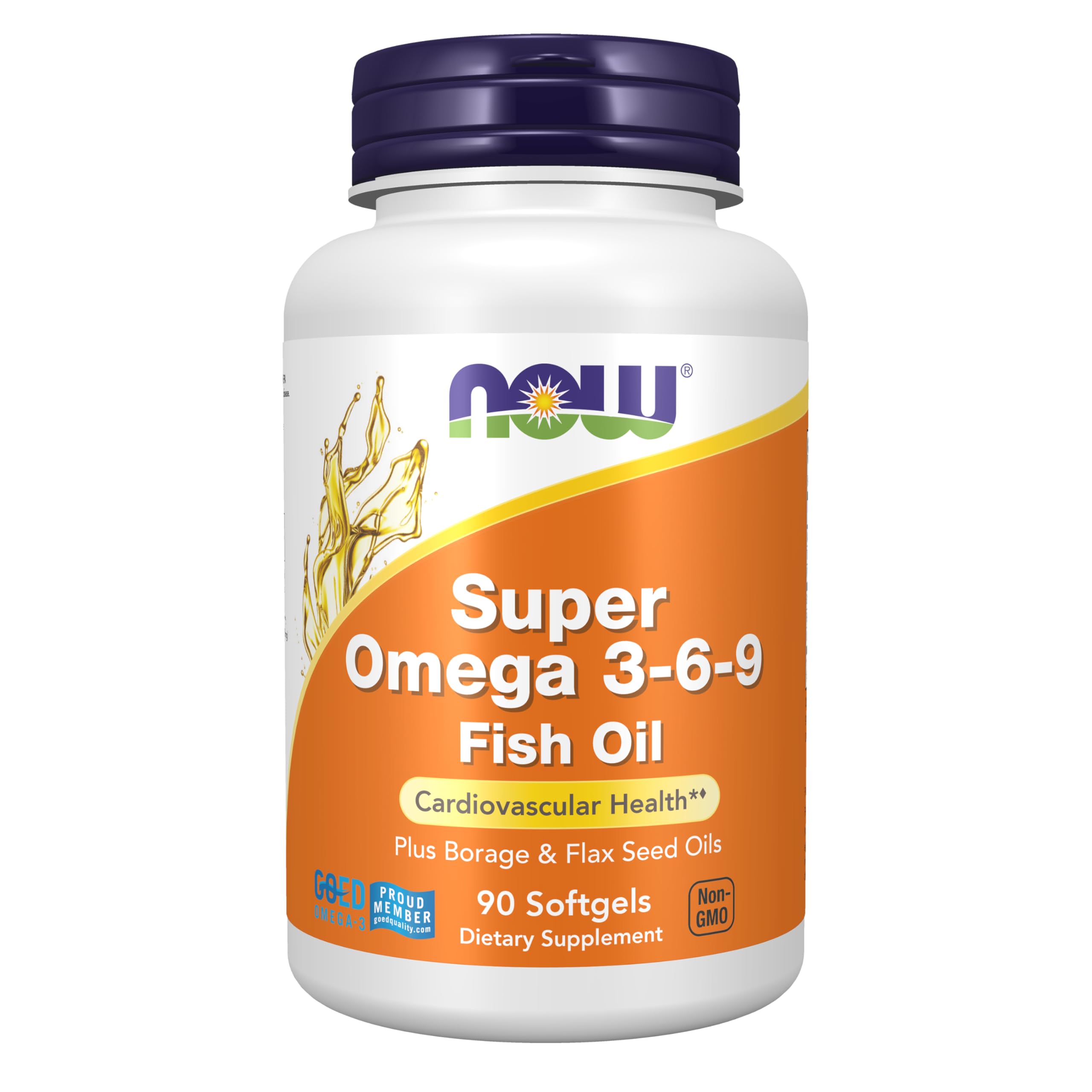 NOW Super Omega 3-6-9 vista frontal mostrando envase y beneficios