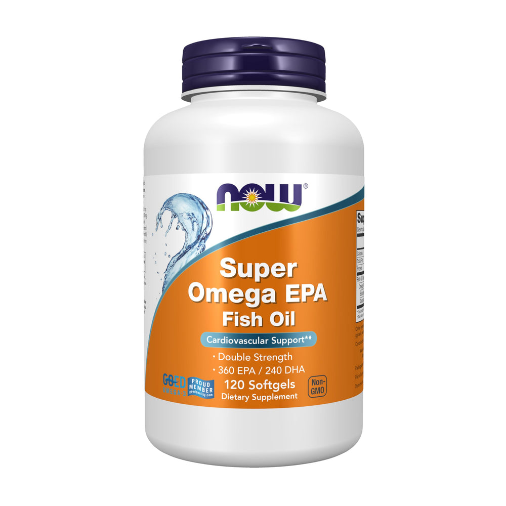 NOW Super Omega EPA vista frontal con envase y beneficios claros