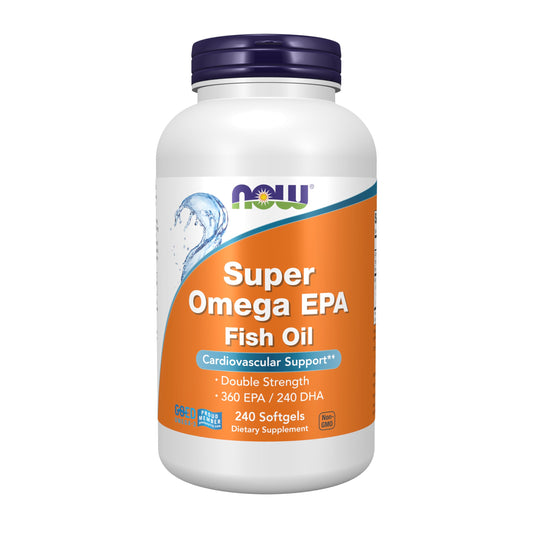 NOW Super Omega EPA frasco frontal mostrando cantidad y marca, conveniencia