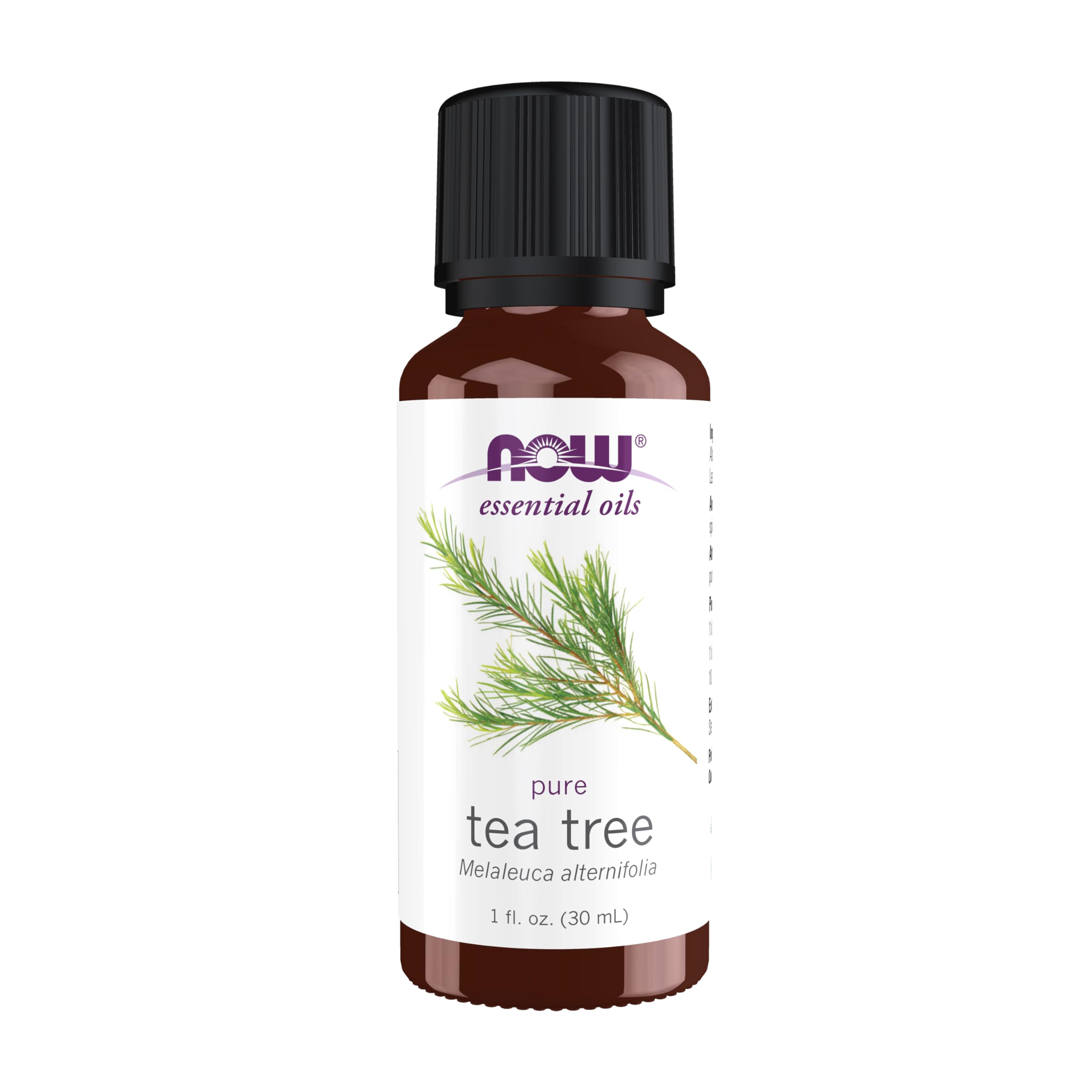 NOW Tea Tree frontal mostrando frasco y marca, transmite pureza