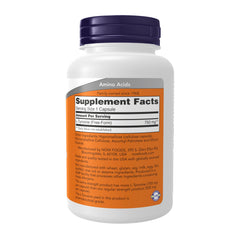 Capsula de NOW L-Tyrosine primer plano, textura y forma clara para tomar