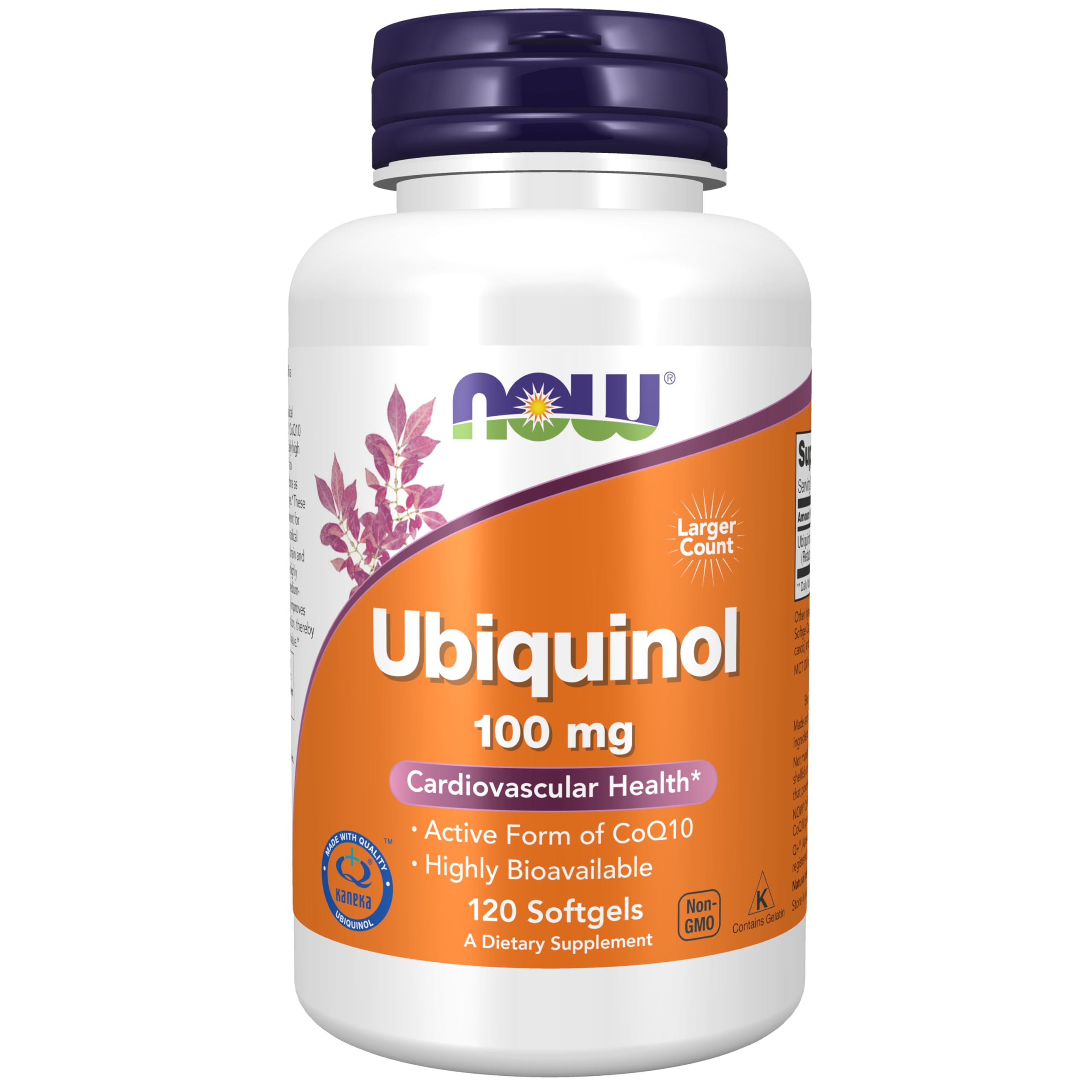 NOW Foods frasco delantero de Ubiquinol 100 mg mostrando cantidad y marca para confianza