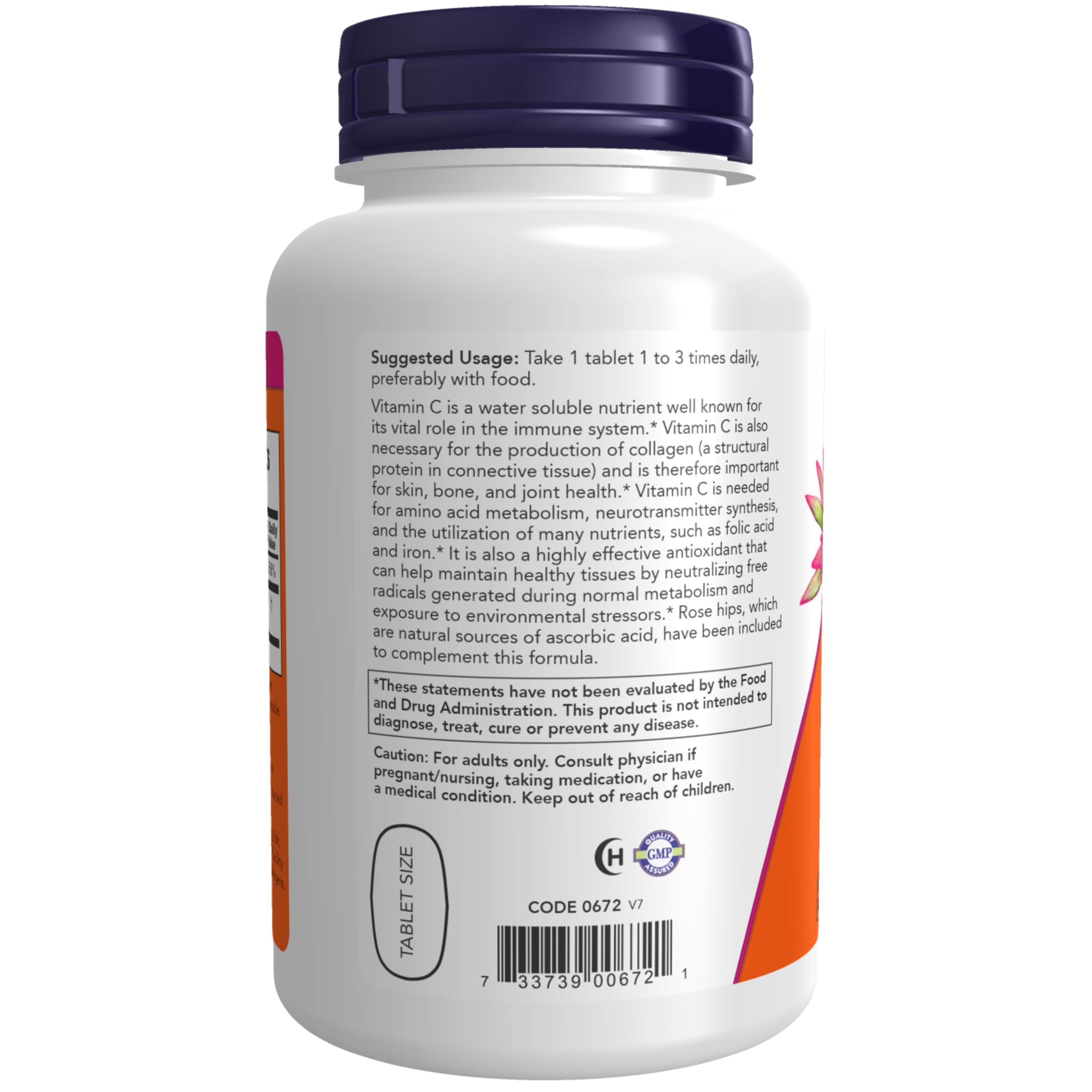 Primer plano de la textura de la tableta NOW Vitamin C-500 para fácil disolución