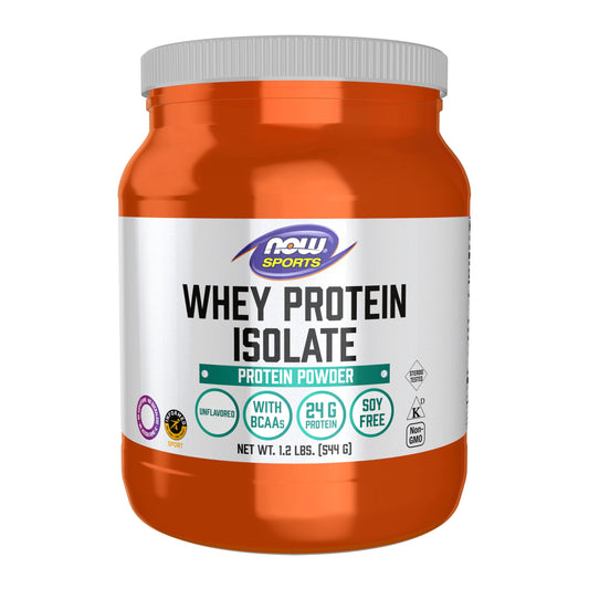 NOW Foods envase frontal de Whey Protein Isolate mostrando formato y marca
