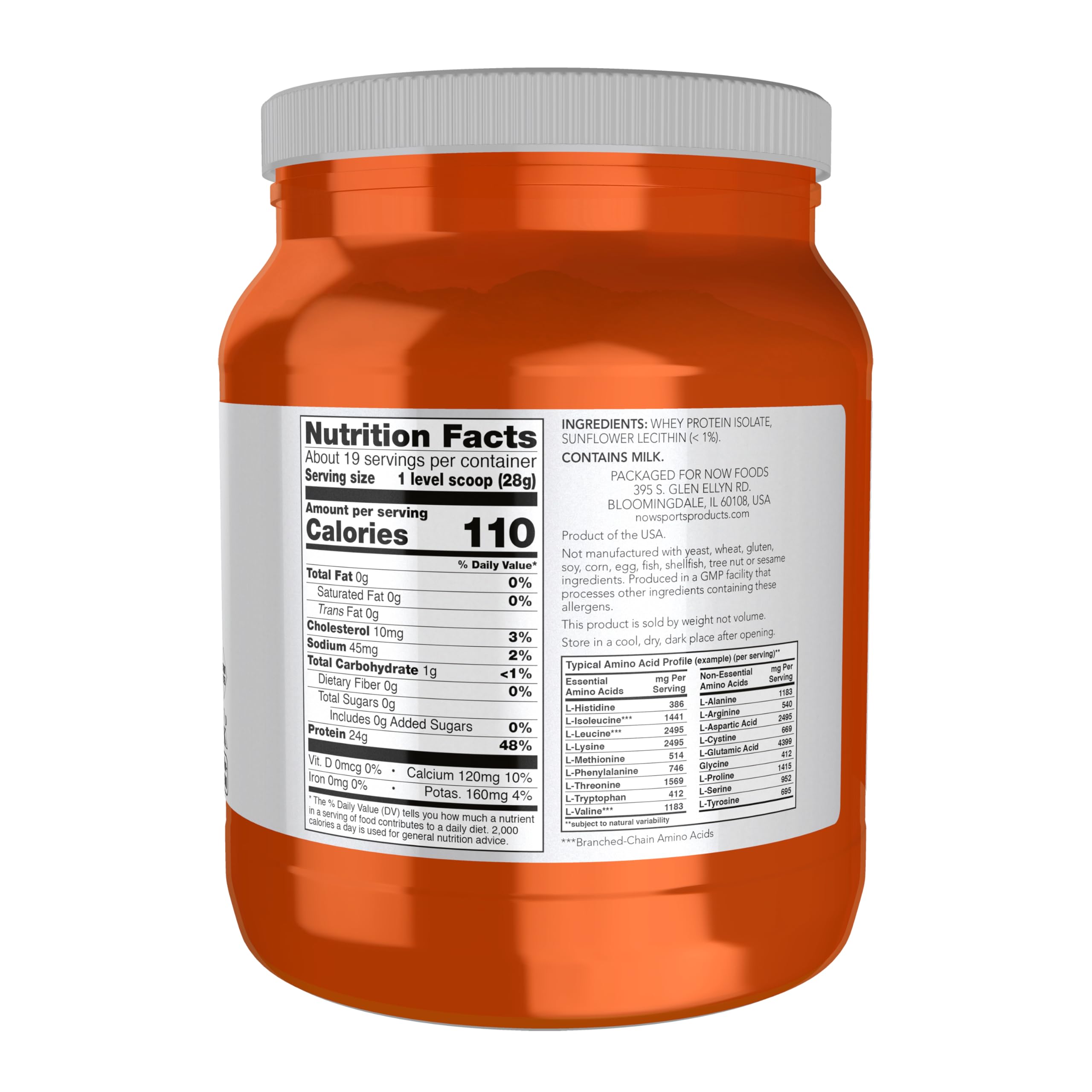 Textura del polvo de NOW Whey Protein Isolate destacando disolución rápida