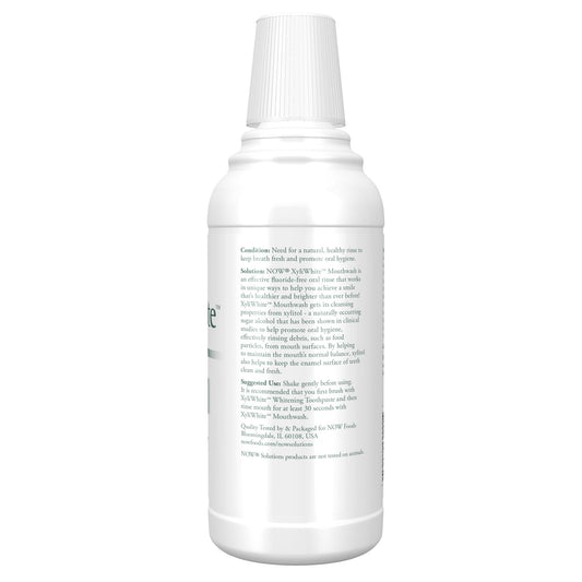 Etiqueta de NOW XyliWhite mostrando ingredientes y certificación GMP para confianza del comprador