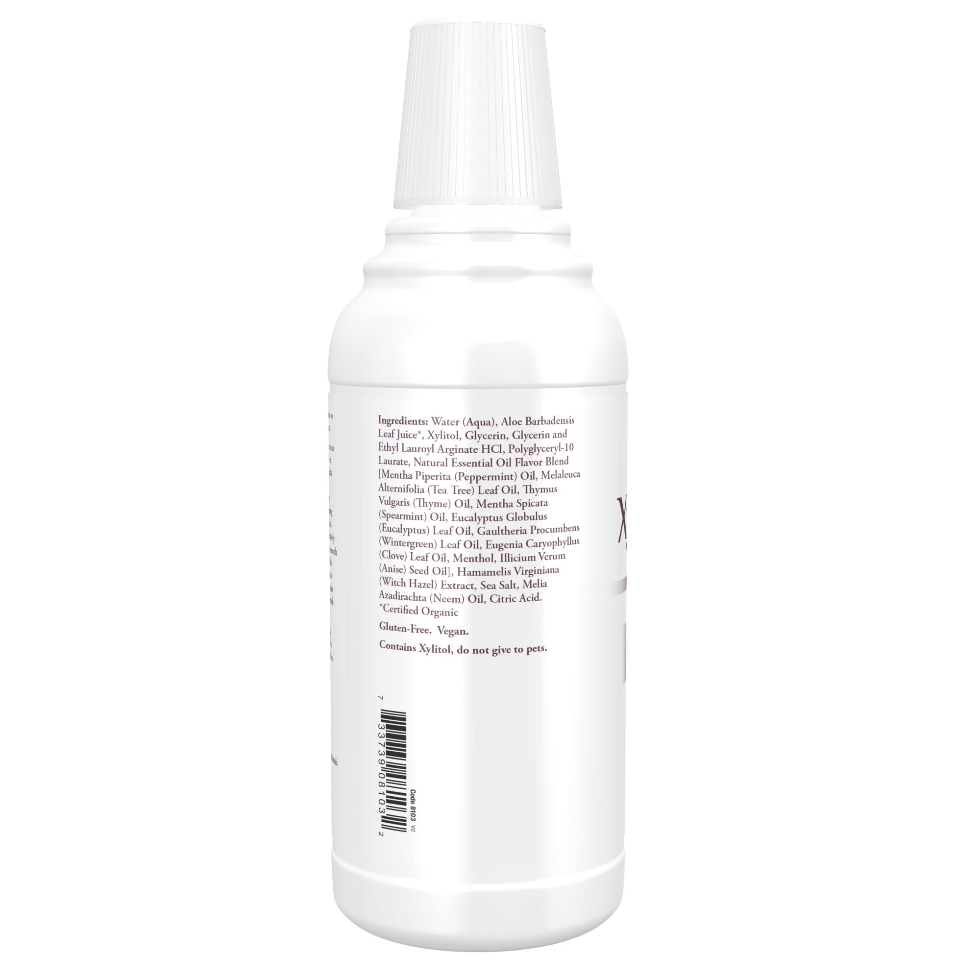 NOW XyliWhite etiqueta con ingredientes xilitol, neem y tea tree