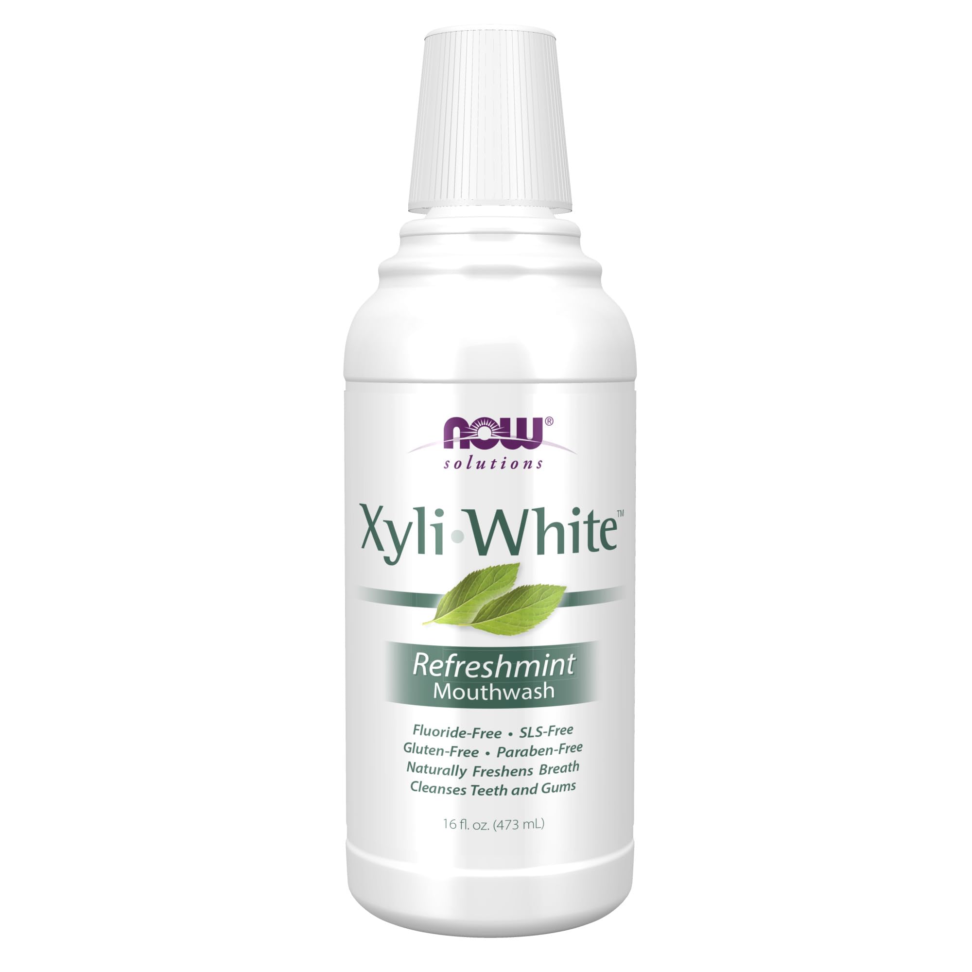 NOW Foods XyliWhite frente del envase mostrando etiqueta y capacidad 473 ml para elección clara