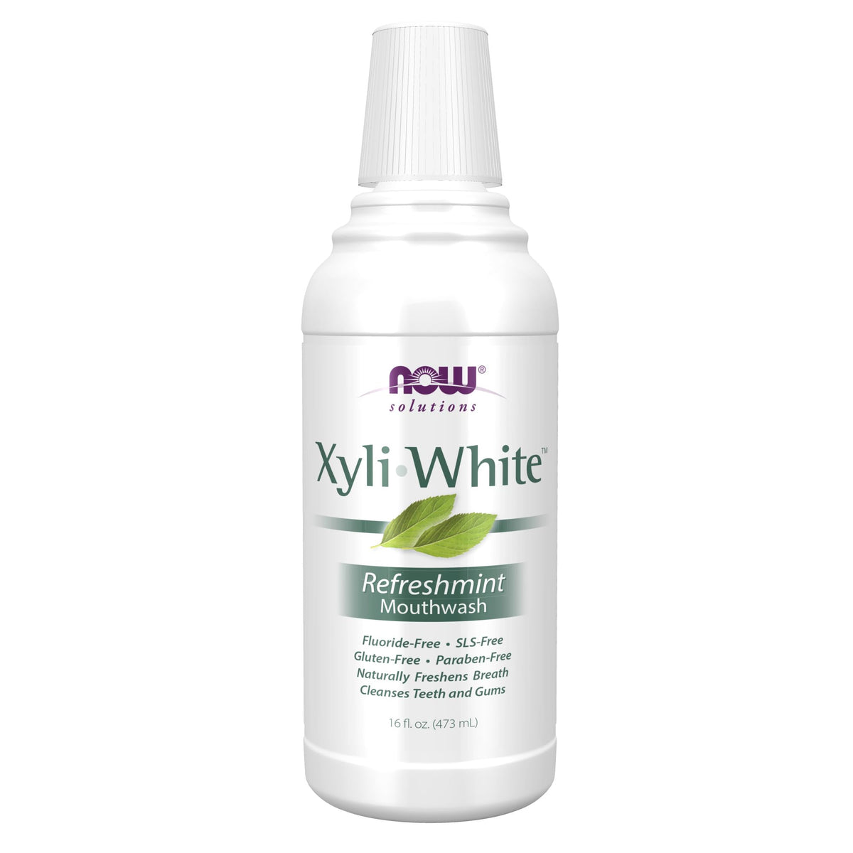 NOW Foods XyliWhite frente del envase mostrando etiqueta y capacidad 473 ml para elección clara