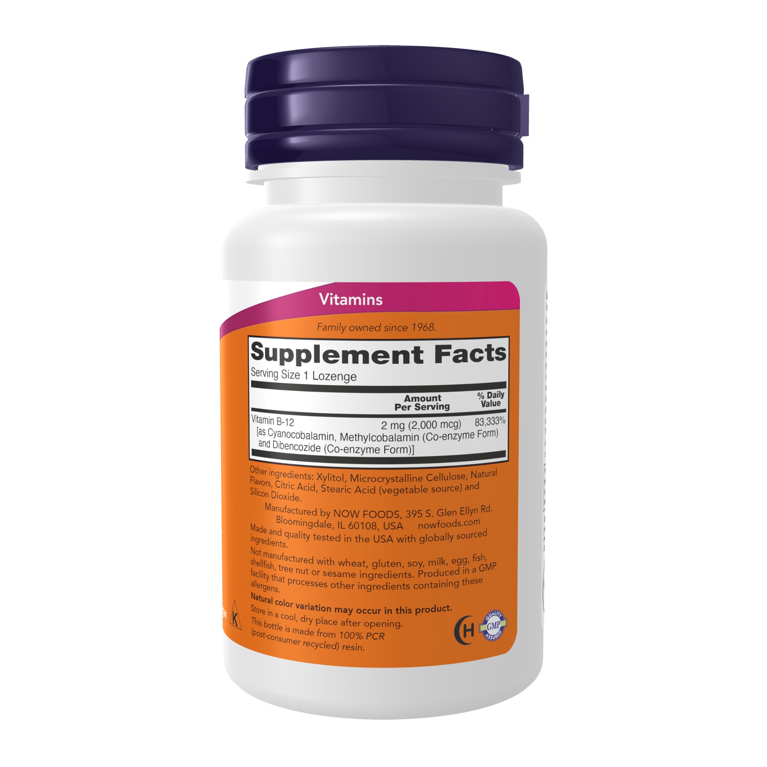 NOW Foods primer plano de pastilla masticable mostrando textura y color natural