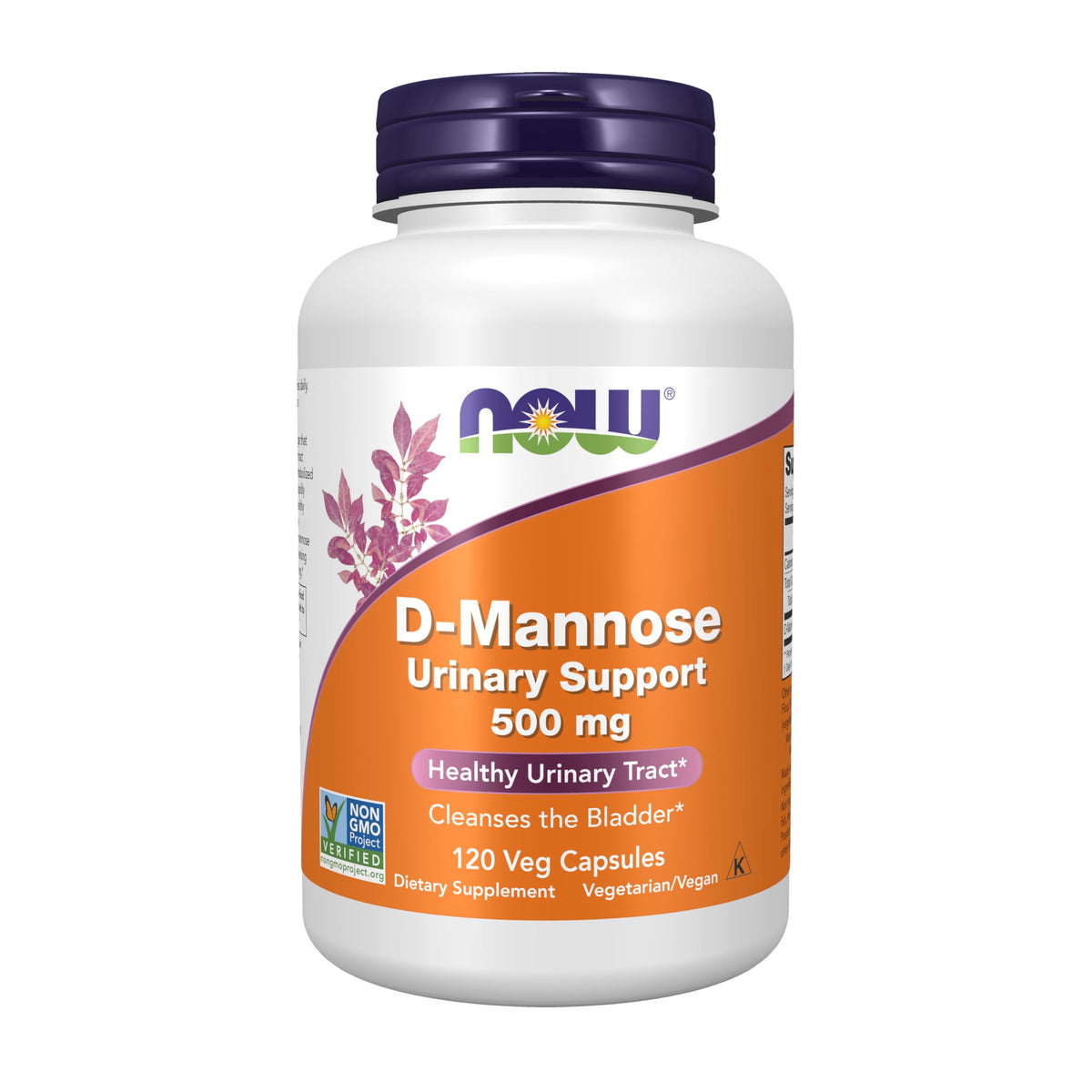NOW Foods bote frontal del suplemento D-Mannose con 120 cápsulas para salud urinaria