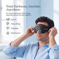 Nox Sleep detalle de la cobertura nasal que evita filtración de luz