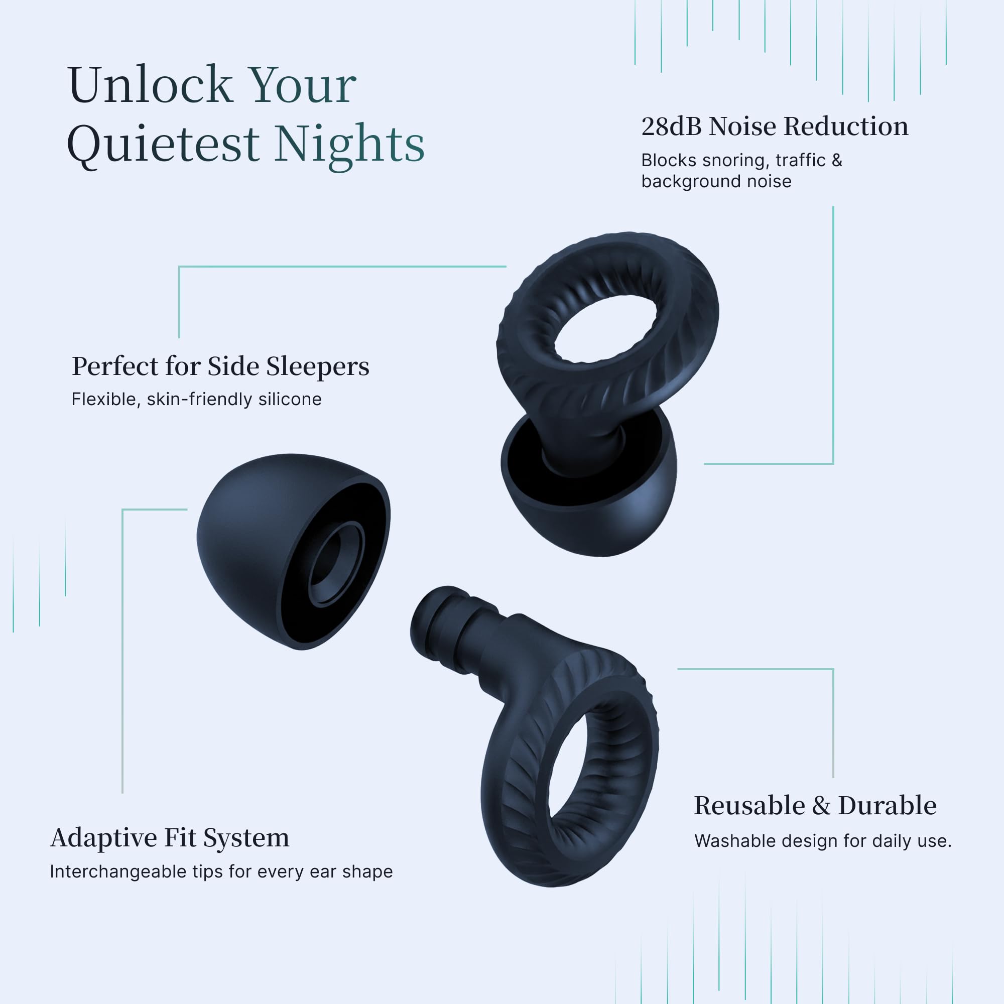 NOX SLEEP tapón en oreja durmiendo de lado para estabilidad nocturna