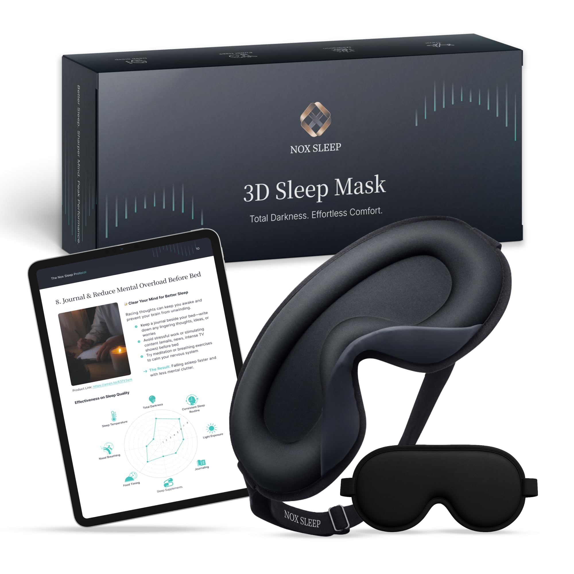 NOX SLEEP vista frontal de la máscara mostrando bloqueo total