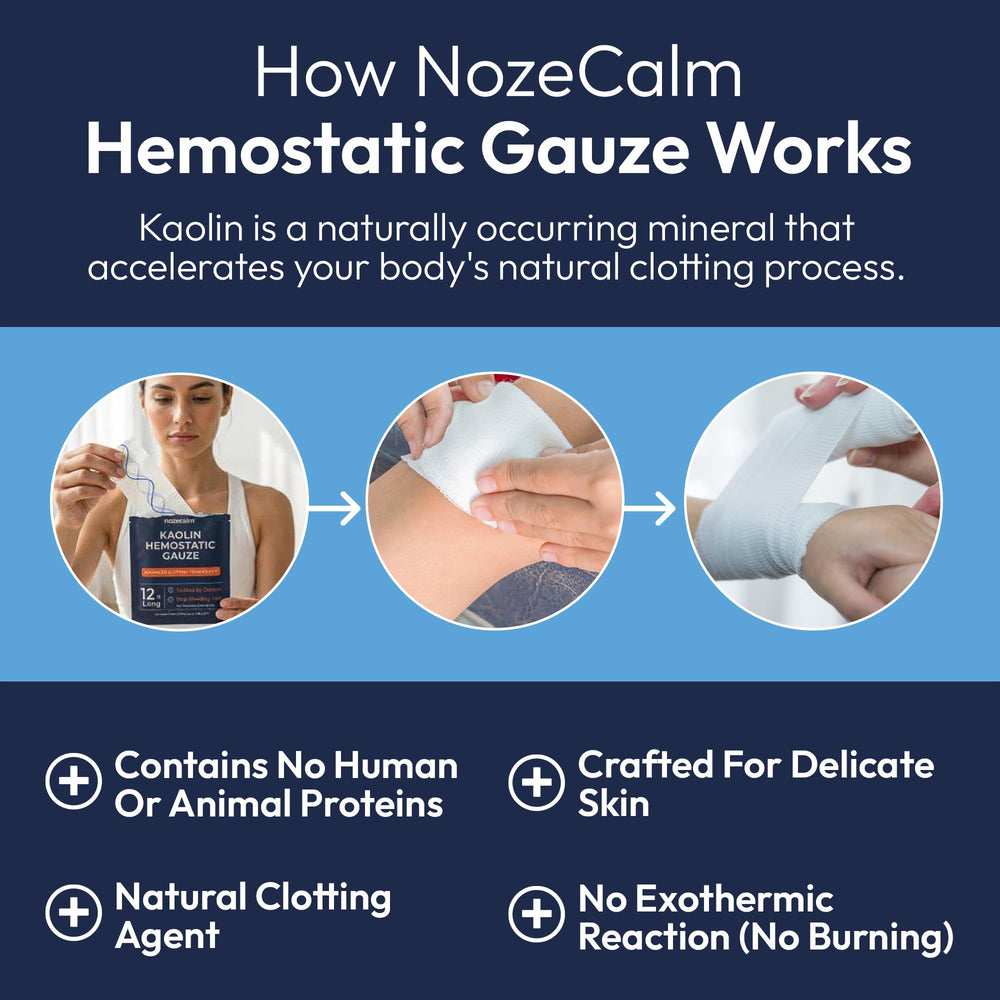 NozeCalm gasa Z-fold desplegada lista para empaquetar heridas profundas