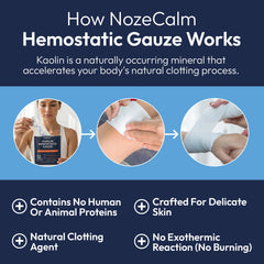 NozeCalm gasa Z-fold desplegada lista para empaquetar heridas profundas